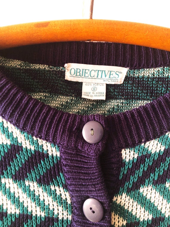 Vintage Objectives Green and Navy Cardigan - image 6