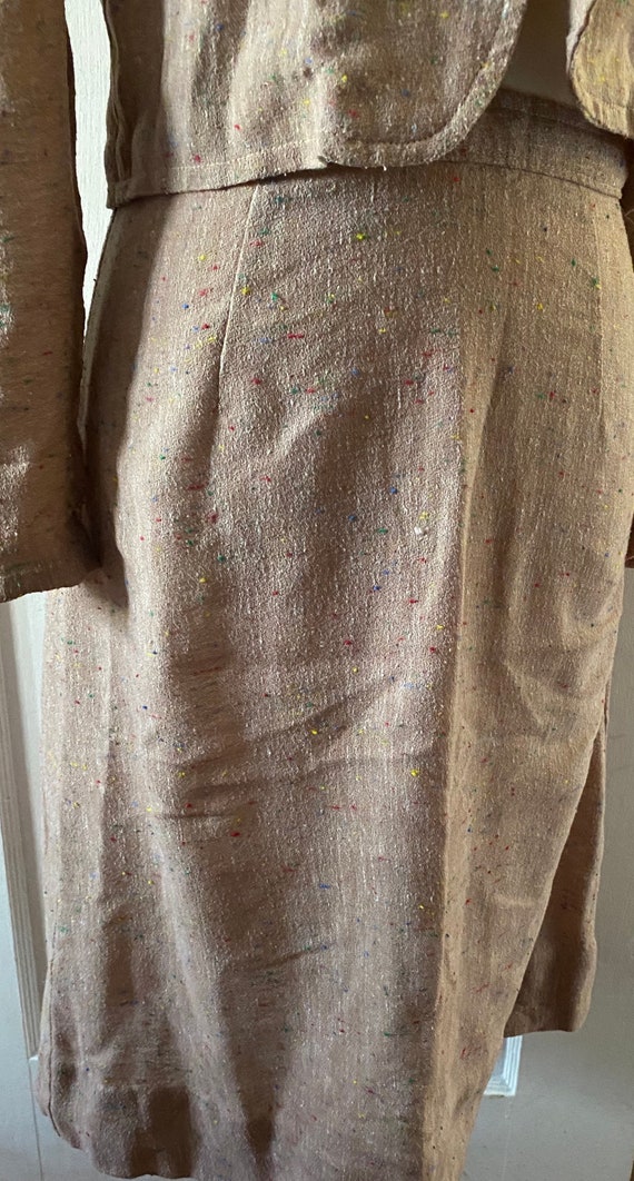 Tan and Multicolored Lightweight Skirt Suit - image 3