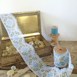 Vintage Blue, Green and White Scalloped Edge Lace Trim