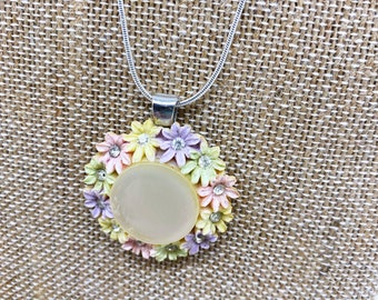 Repurposed Vintage Earring Pendant Necklace Spring Pastel Necklace