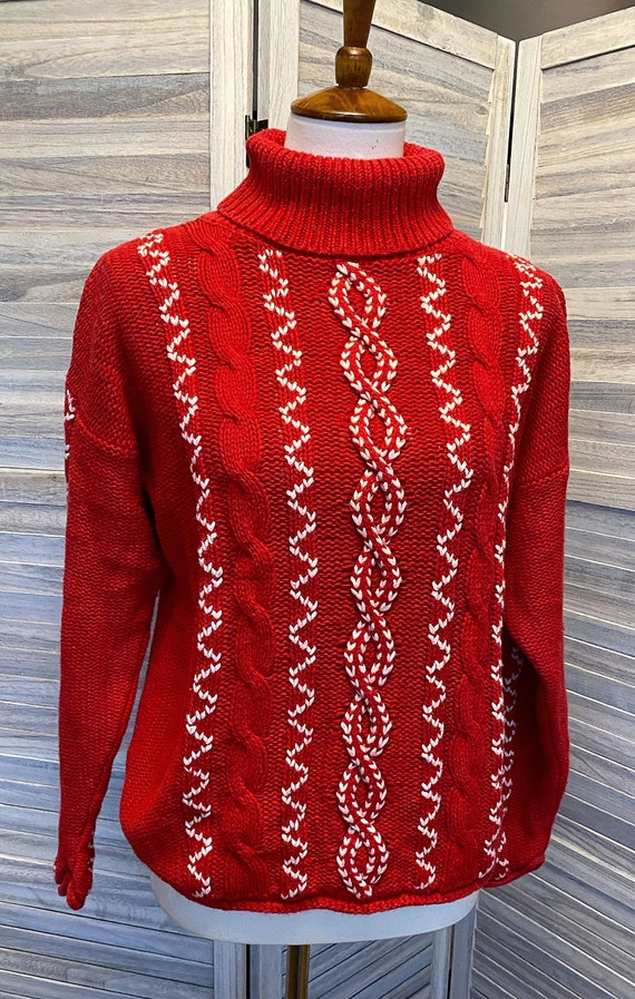 Vintage Red and White Turtleneck Sweater