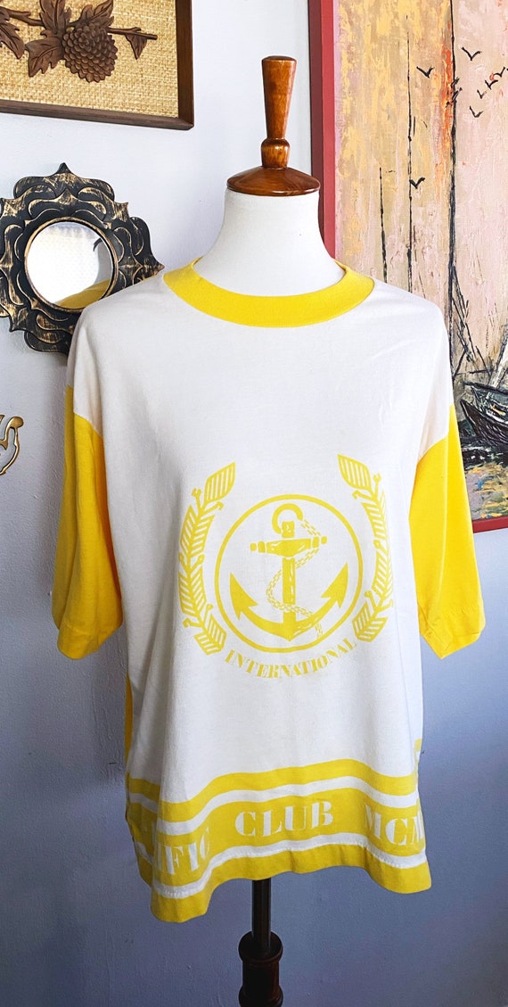 Vintage 80’s Pacific Club Yellow Oversized Tee