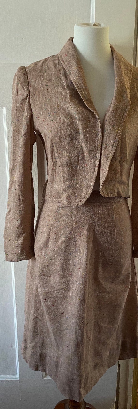 Tan and Multicolored Lightweight Skirt Suit - image 1