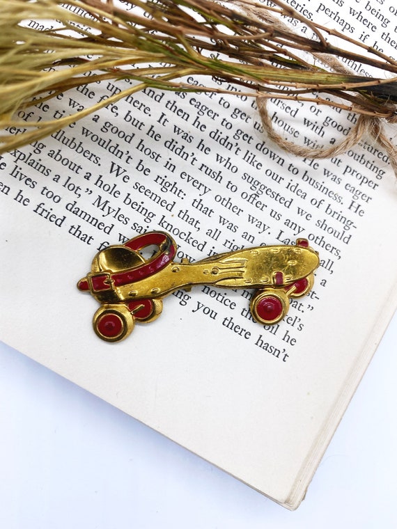 Vintage Gold and Red Roller Skate Barrette