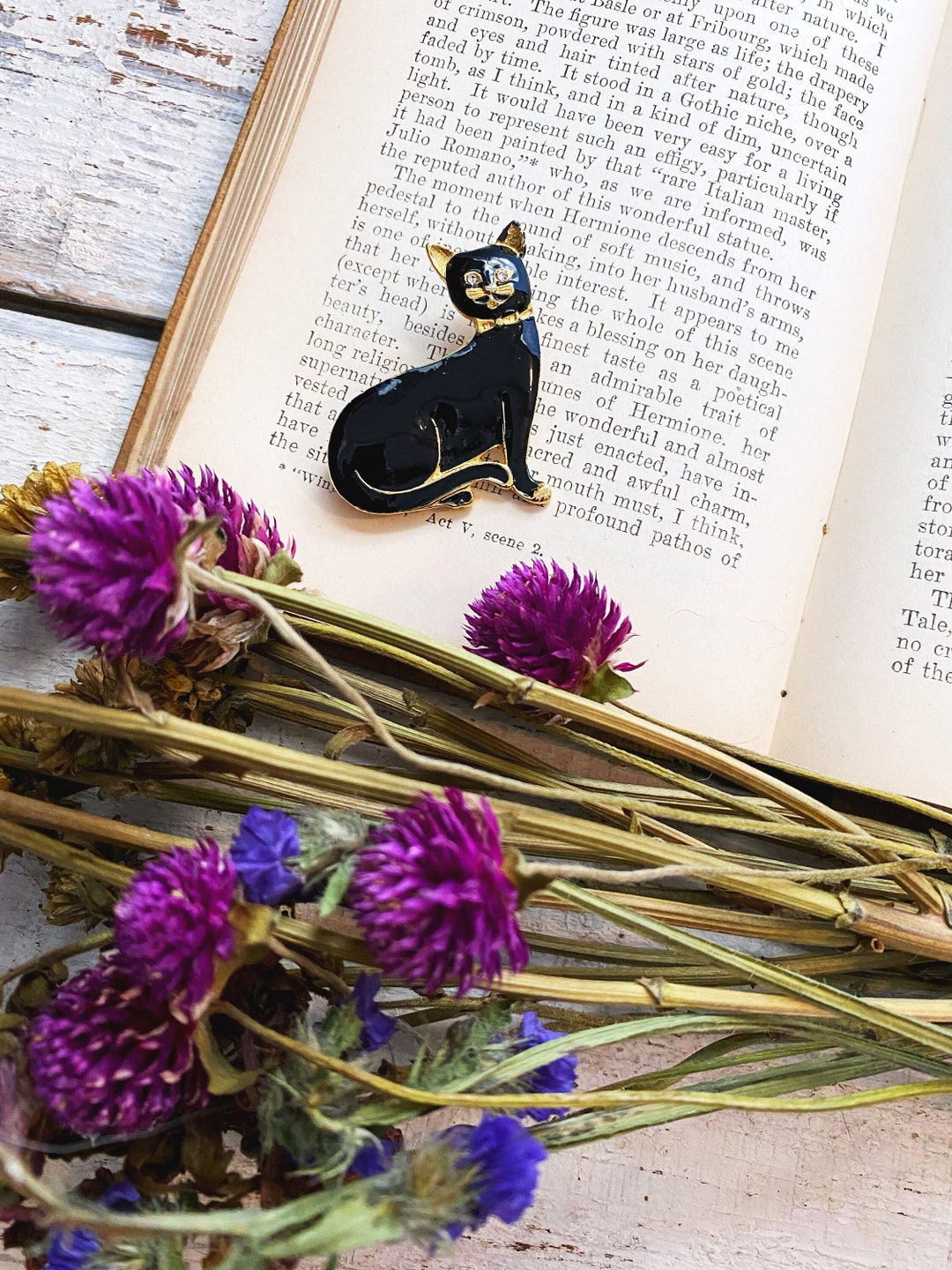 Vintage Black Cat Enamelware Brooch - Etsy