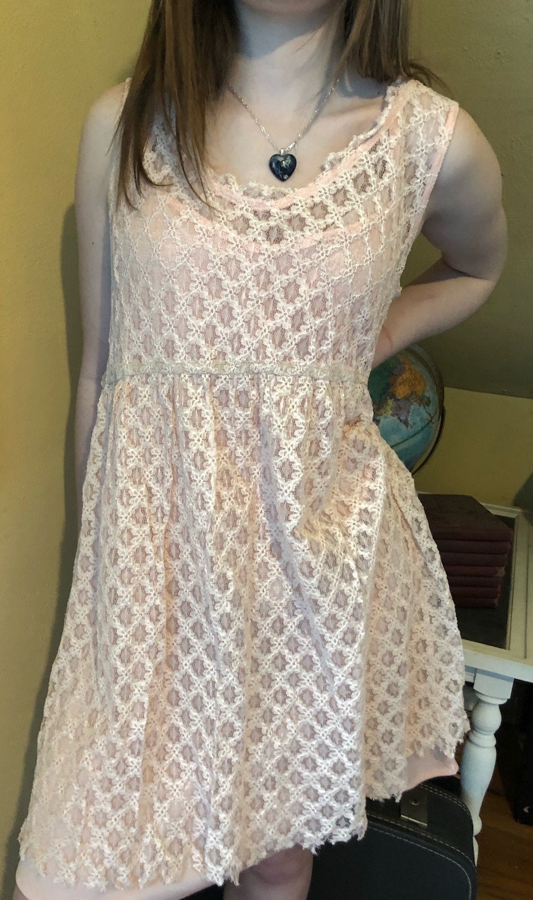 Vintage Lace Open Back Dress 90s Nude Pink Backless