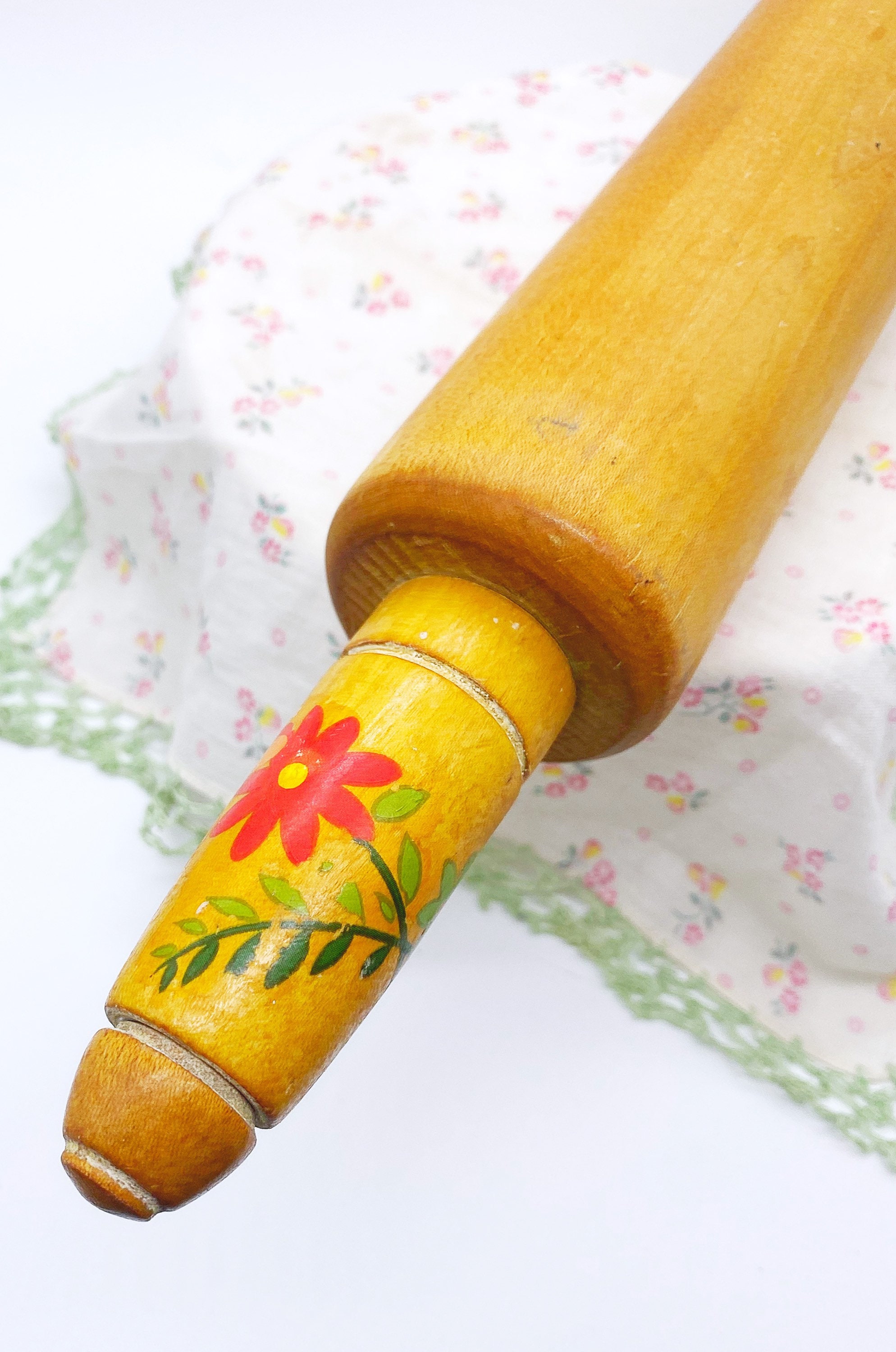 Vintage Wooden Rolling Pin Hand Painted Handles Etsy