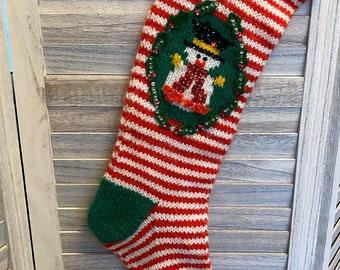 Vintage Striped Knit Snowman Stocking