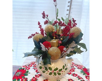 Holiday Centerpiece- Holly Berry - Red White Green