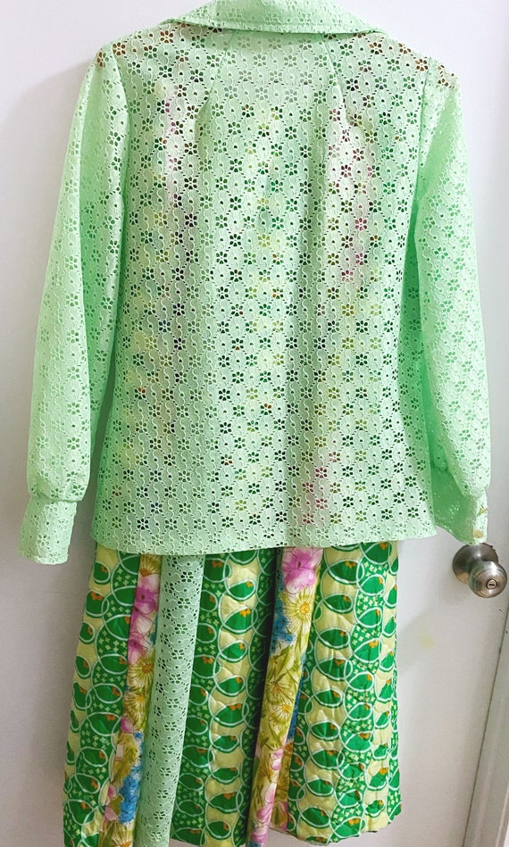 Vintage Kitsch Patchwork Skirt and Eyelet Blouse - image 6