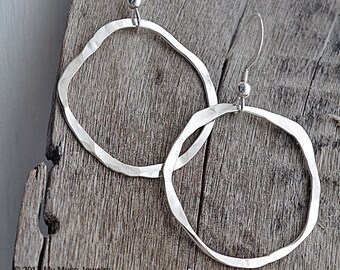 Large Hoop Earrings, Silver Hoop Earrings, Hammered Silver Earrings, Dangle Earrings, Lightweight Earrings, Gifts Under 20, Boho Earrings