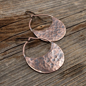 Rustic Hammered Copper Earrings, Semi Circle Earrings, Half Moon Earrings, Niobium Earrings, Hammered Copper Earrings, Boho Earrings