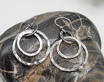 Rustic Earrings, Small Silver Hoop Earrings, Hammered Silver Hoop Earrings, Small Boho Earrings, Open Circle Earrings, Earrings