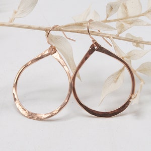 Rose Gold Dangle Earrings, Elegant 14k Rose Gold Teardrop Earrings, Rose Hoop