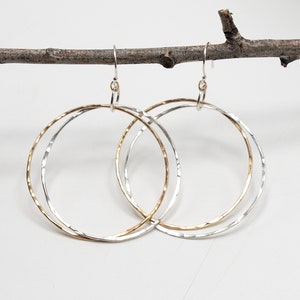 Lightweight Hoops, Double Hoop Earrings, Thin Wire Hoops, Oversized Hoops, Gold Thin Hoops, Two Tone Earrings, Large Silver Hoops