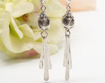 Silver Paddle Earrings, Fringe Earrings, Sterling Silver Dangle Earrings, Boho Gypsy Dangle Earrings, Niobium Earrings, Boho Jewelry