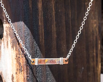 Bar Necklace, Boho Necklace, Mixed Metal Necklace, Bronze Necklace, Minimalist Necklace, Layered Necklace, Rustic Jewelry, Gift for Her