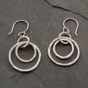 Double Hoop Earrings, Silver Hammered Earrings, Hammered Silver Earrings, Rustic Boho Earrings, Niobium Ear wires, Open Circle Earrings