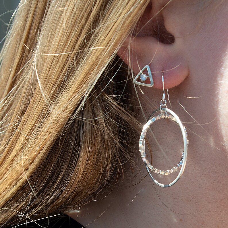 Sterling Silver Double Hoop Earrings Large Dangle Hoop Earrings Open Circle Earrings Unique Hoop Earrings Silver Hoop Earrings