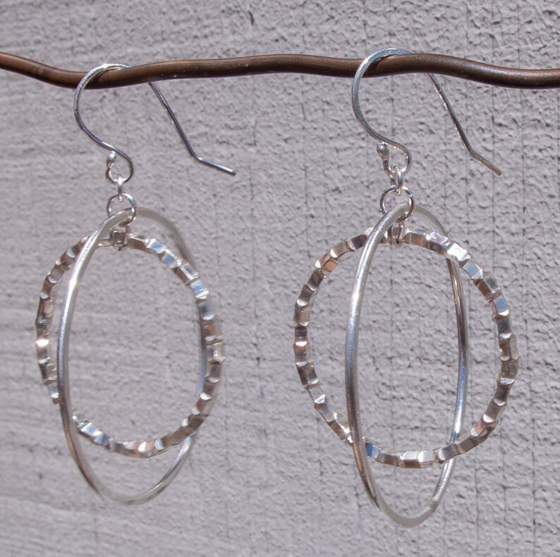 Sterling Silver Double Hoop Earrings Large Dangle Hoop Earrings Open Circle Earrings Unique Hoop Earrings Silver Hoop Earrings