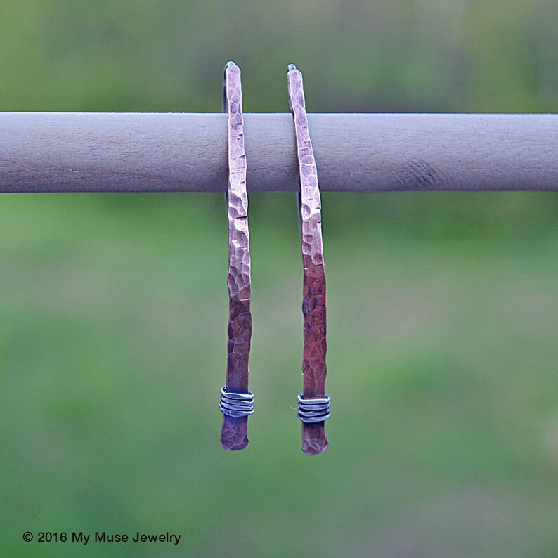 Mixed Metal Earrings Bronze Threader Earrings Threader Etsy