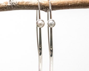 Dainty Pearl Earrings, Real Pearl Earrings, Pearl Threader Earrings, Pearl Threader Earring, Freshwater Pearl Earrings, Wishbone Earrings