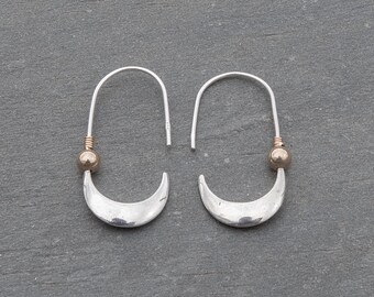 Sterling Silver Modern Earrings, Mod Earrings, Mixed Metal Earrings, Edgy Threader Earrings, Contemporary Earrings, Pull Through Earrings