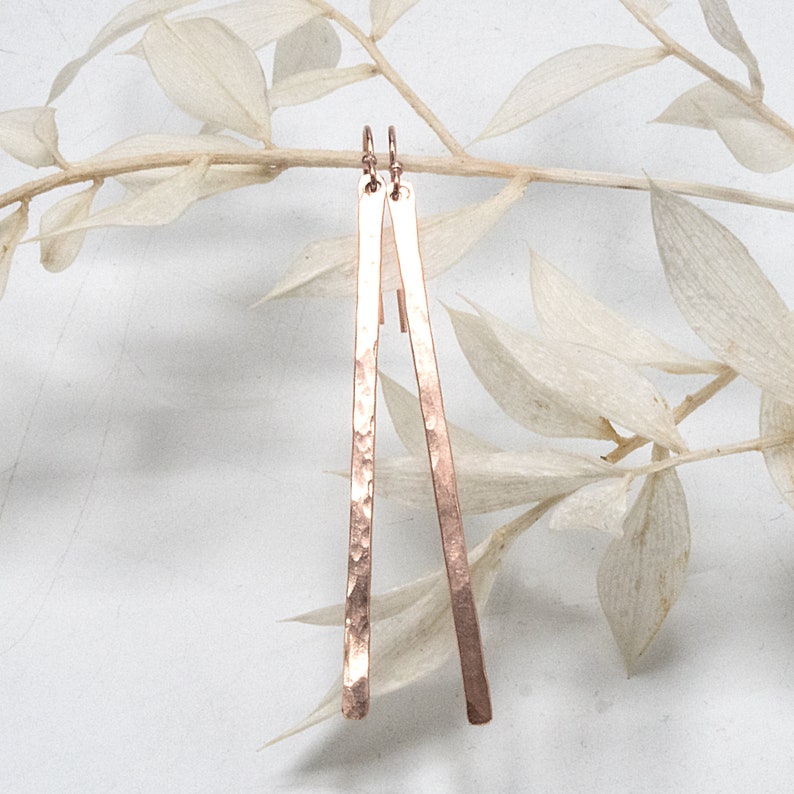 Long Rose Gold Bar Earrings Bar Earrings 14k Gold Bar Etsy