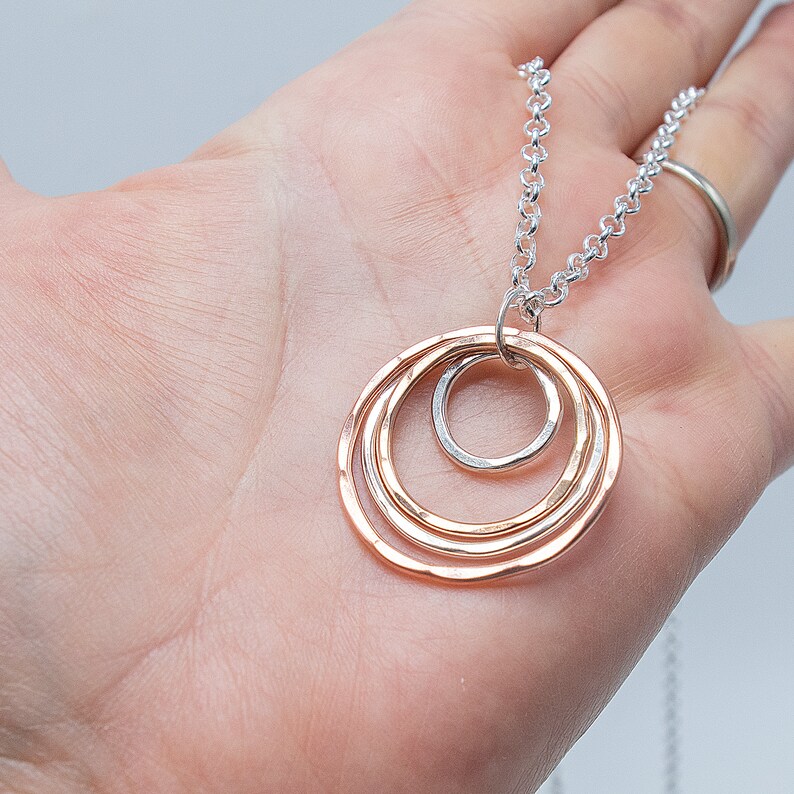 Open Circle Pendant Mixed Metal Necklace Mixed Metal Etsy