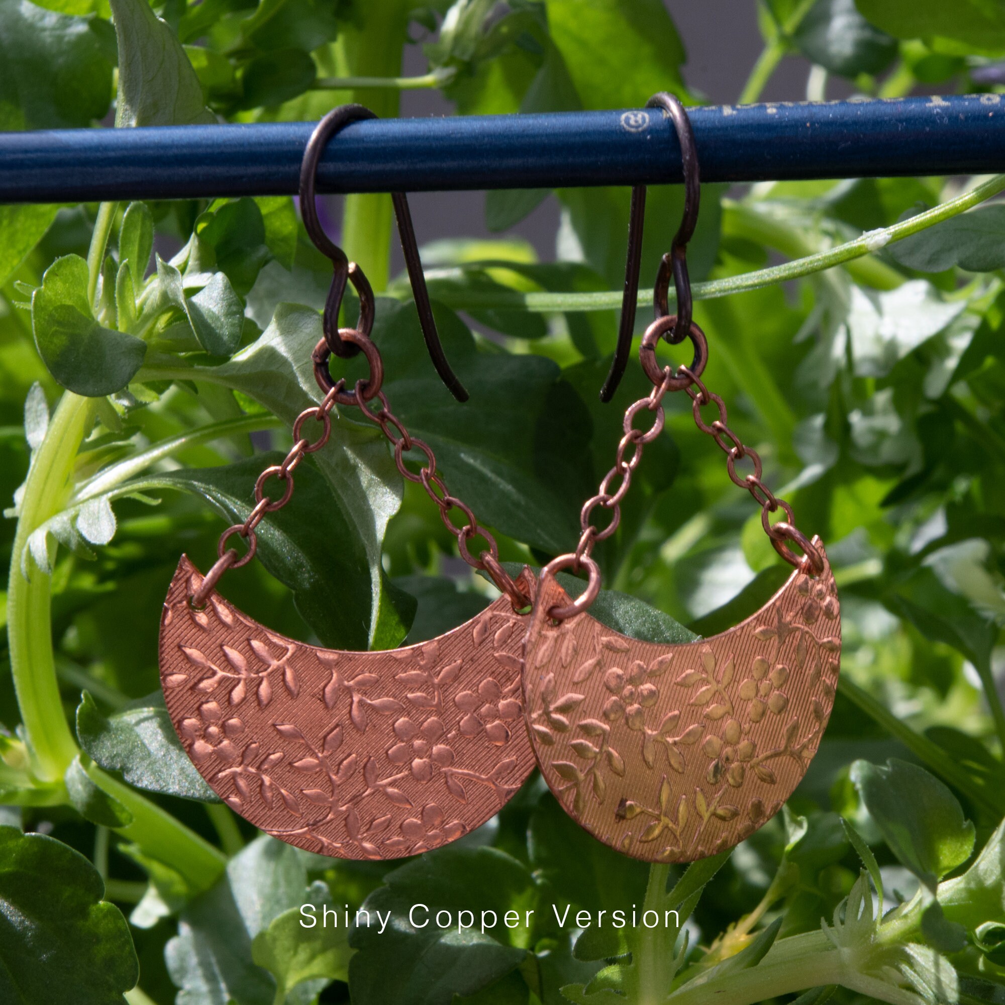 Hammered Copper Earrings Semi Circle Earrings Half Moon Etsy