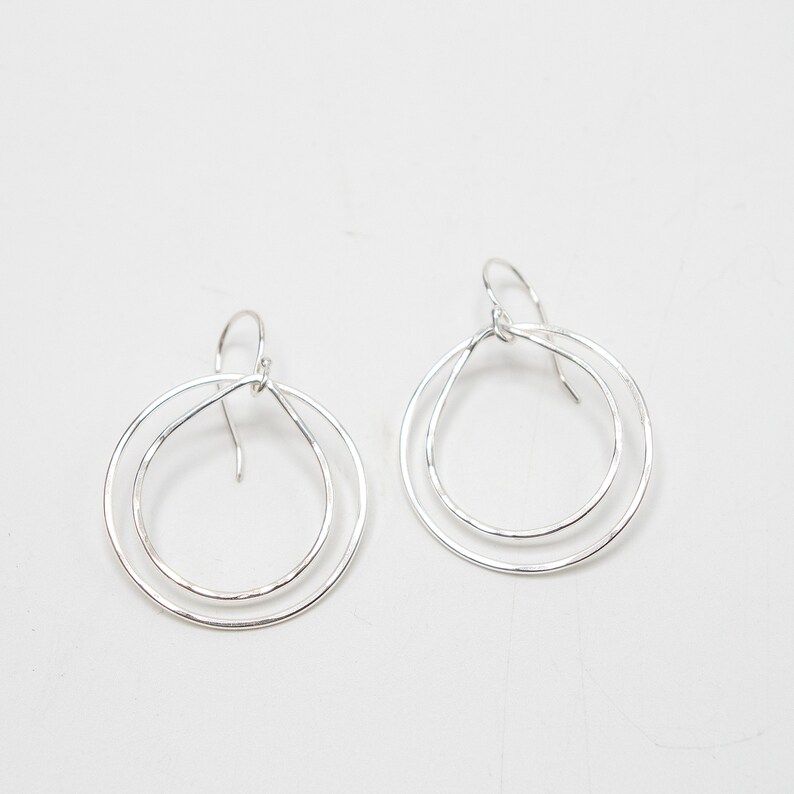 Double Hoop Earrings Silver Hoop Dangle Earrings Niobium Ear Etsy