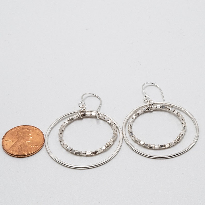 Sterling Silver Double Hoop Earrings Large Dangle Hoop Earrings Open Circle Earrings Unique Hoop Earrings Silver Hoop Earrings
