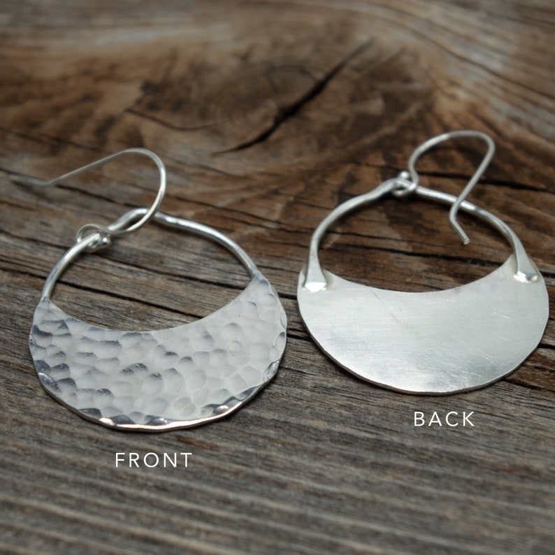 Sterling Silver Half Moon Earrings Hammered Silver Semi Etsy