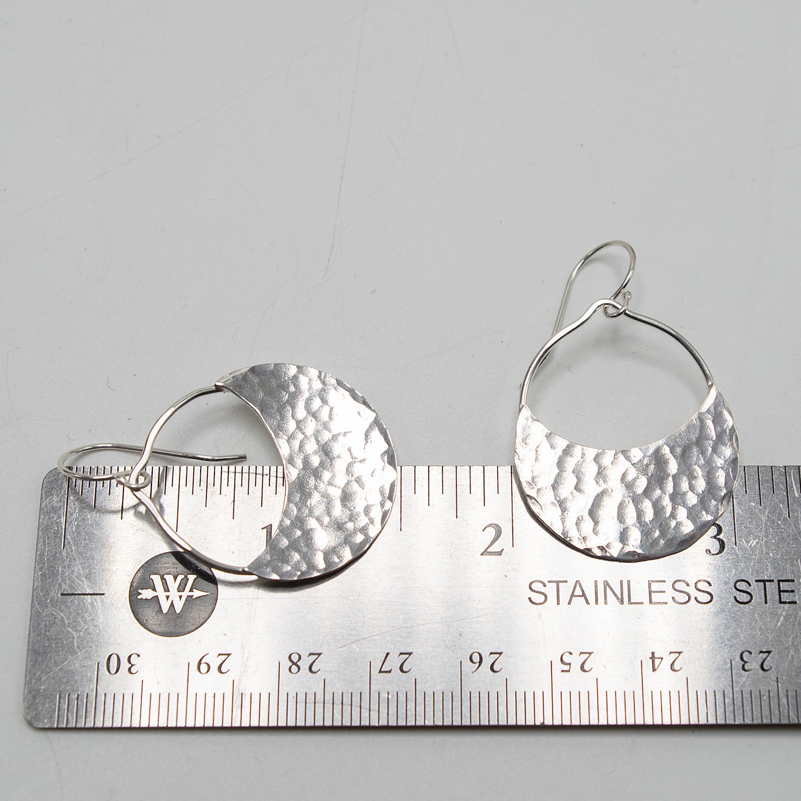 Sterling Silver Half Moon Earrings Hammered Silver Semi Etsy