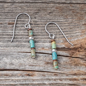 Genuine Turquoise Earrings, Small Turquoise Earrings, Turquoise Bead Earrings, Beaded Earrings, Stone Earrings, Stone Bar Earrings