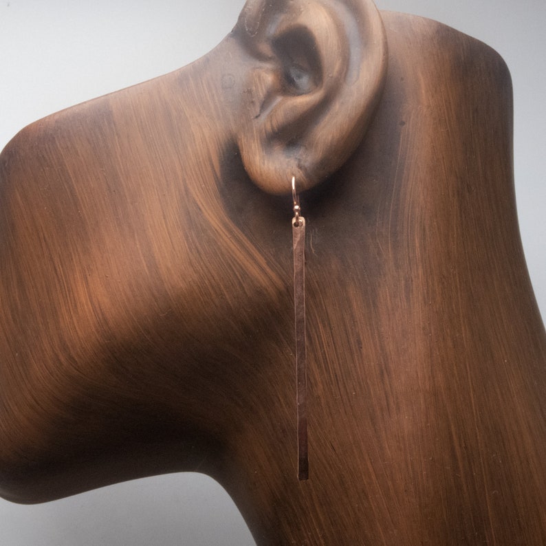 Long Rose Gold Bar Earrings Bar Earrings 14k Gold Bar Etsy