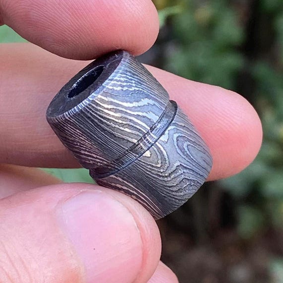 Hand-Forged Damascus Bead for Paracord Lanyard, EDC Gear, Paracord Accessories, Knife Gear