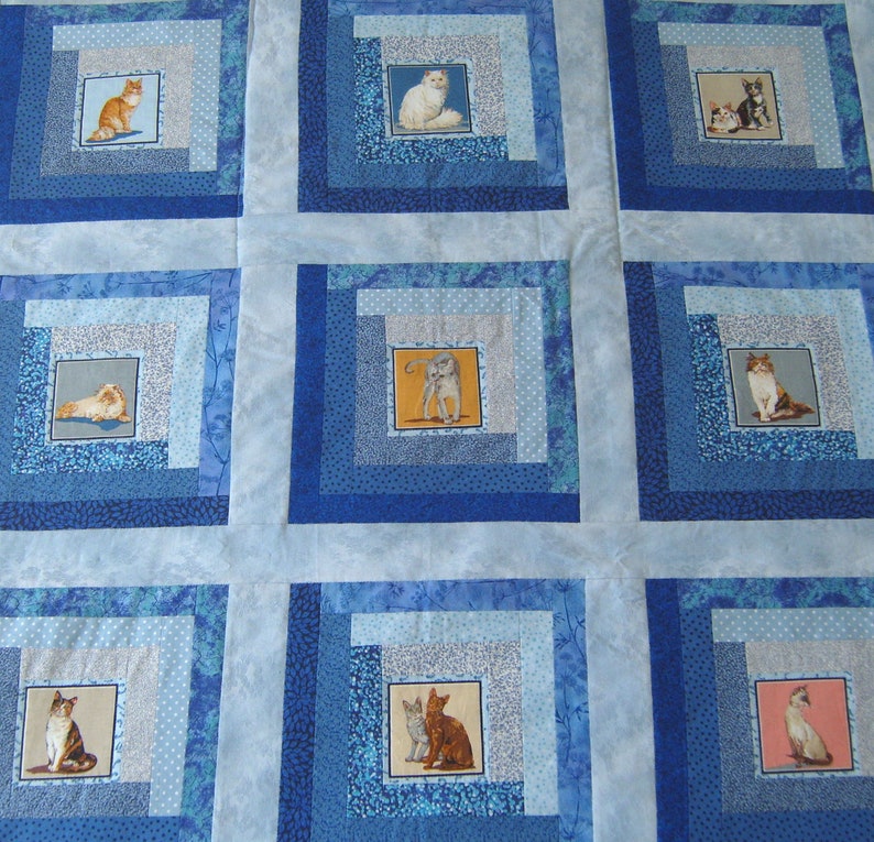 Blue Cats quillow. Patchwork and fleece a wonderful | Etsy