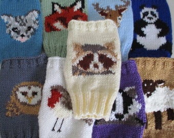 Mitaines en intarsia animal Choisissez l'animal et la couleur de votre choix parmi ceux disponibles