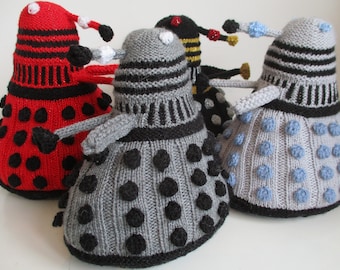 Hand Knitted Dalek in a variety of classic colours ready for dispatch