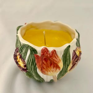 Vintage Fitz & Floyd Tulip Swan Cachepot Floral Ceramic Planter, Hand-Painted Tulip Blooms