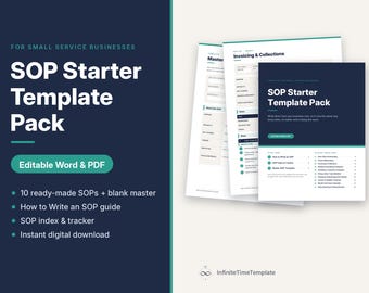 SOP Template Pack, 10 Editable Standard Operating Procedures, Operations Manual, Word & PDF, Small Business
