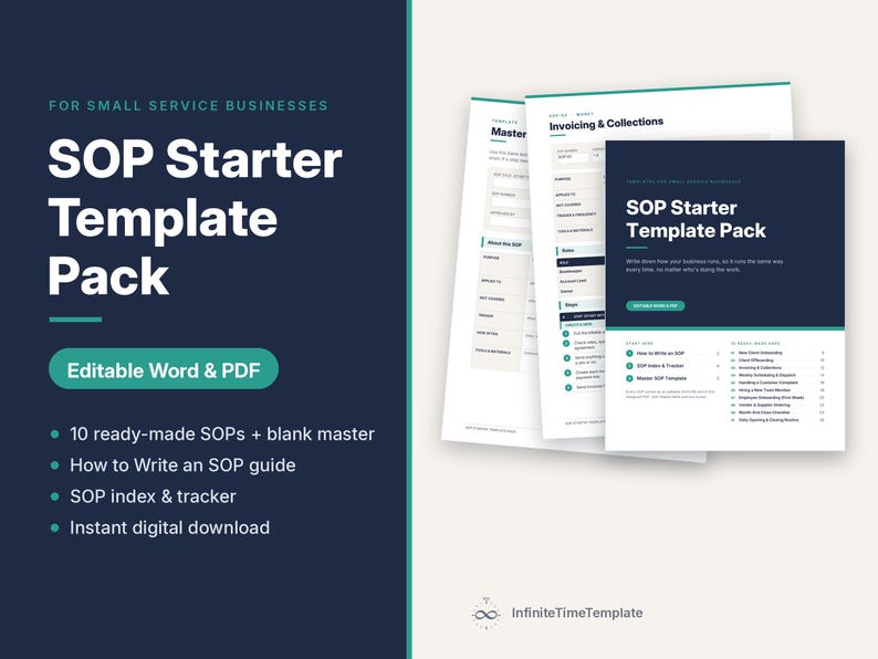 SOP Template Pack, 10 Editable Standard Operating Procedures, Operations Manual, Word & PDF, Small Business image 1