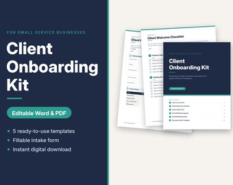 Client Onboarding Kit, Intake Form, Welcome Checklist, Kickoff Meeting Agenda, Email Templates, Word & PDF
