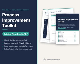 Process Improvement Templates, Root Cause Analysis, 5 Whys, Fishbone Diagram, A3 Problem Solving, Excel Word PDF