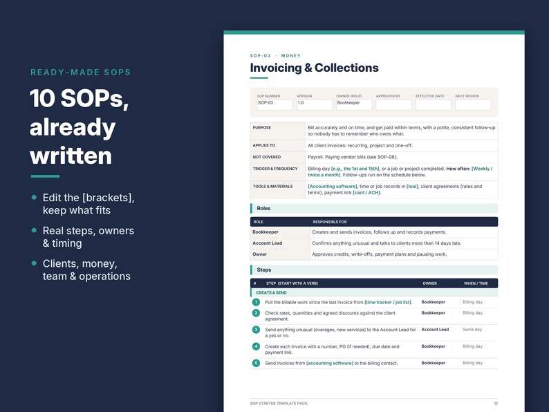 SOP Template Pack, 10 Editable Standard Operating Procedures, Operations Manual, Word & PDF, Small Business image 4