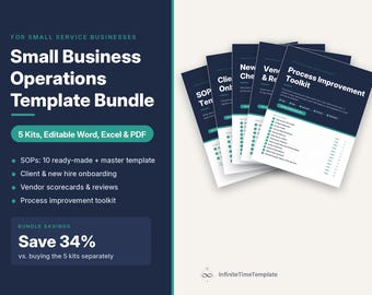Small Business Operations Template Bundle, SOP, Client & Employee Onboarding, Vendor Scorecard, Process Improvement, Word Excel PDF