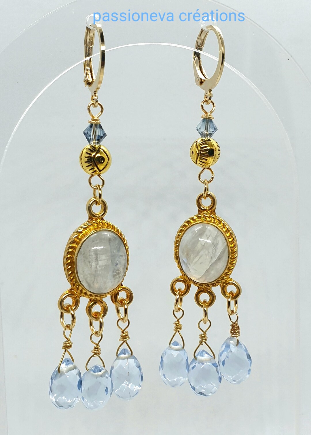 Ravissantes boucles d'oreilles connecteurs quartz gouttes aigue marine ...