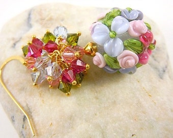 Vermeil earrings 14carats/lampwork/swarovski/beads of artisanat.fait hand art.