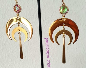 dangling golden steel earrings 2 golden connector charms half moon shape resin connector
